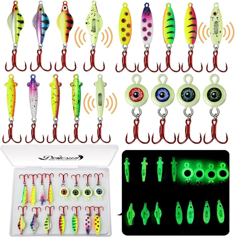 Dovesun Ice Fishing Jigs Ice Fishing Lures Kit Rattling Glow Ice Fishing Spoons for Bass Crappie Panfish Mens Fishing Gifts 15PCS/5PCS/4PCS - Image 1